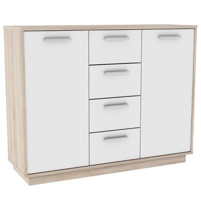 Leonardo skænk m. 2 låger og 4 skuffer 109 cm - Hvid/Eg