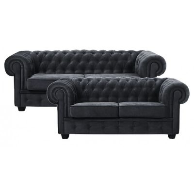 Manchester 2+3 pers sofasæt sort velour