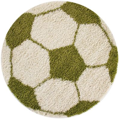 Fun Rund Børnetæppe Fodbold - Grøn - 100x100 (Rund)
