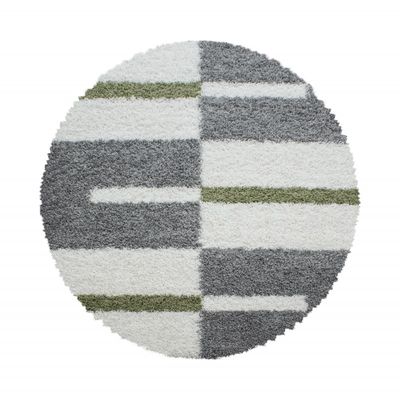 Gala Rund Shaggy tæppe Ternet - Grøn - 200x200 (Rund)
