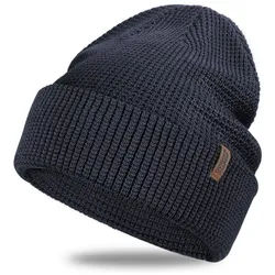 LuxusKollektion Beanie Beanie Merinowolle Flipupbündchen Herren Damen Grau Navy