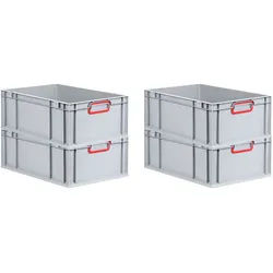 PROREGAL 4x Eurobox NextGen Color | HxBxT 22x40x60cm | 44 Liter | Griffe rot geschlossen | Verstärkter Boden | Eurobehälter