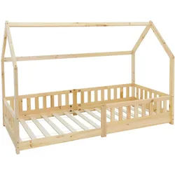 Ml-Design Kinderbett mit Dach 90x200 cm Natur , Naturfarben , Holz , Kiefer , Rechteckig , 90x200 cm , Babymöbel & Kindermöbel, Kinderzimmer & Jugendzimmer, Kinderbetten, Spielbetten