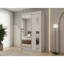 Beautysofa Schwebetürenschrank Gaja (weiß, schwarz, graphit, artisan, Kaschmir Farbe) mit Schubladen, Spiegeln und Kleiderstange beige 120 cm x 216 cm x 61 cm