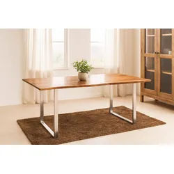 SAM® Baumkantentisch Quarto, Akazienholz, Baumkante, Metallgestell U-Form, bis 3 Meter braun 260 cm x 77 cm x 100 cm