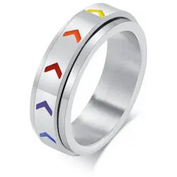 Order & Smile Schmuck Fingerring Drehring: Spinning Ring LGBT aus Edelstahl „Regenbogen“ 59