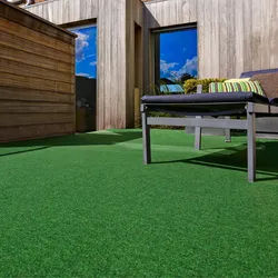 Kunstrasen ANDIAMO "Field, Gesamthöhe 4 mm, Made in Belgium", grün, B:200cm L:350cm, Nadelfilz, Polyester, Teppiche, für Balkon & Terrasse, mit Drainage-Noppen, Nadelfilz-Optik
