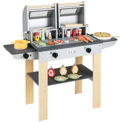 COSTWAY Kinder-Grill, Kindergrill mit Grillbesteck, 2 Grills & Klappdeckeln grau