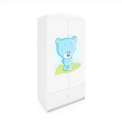 Raumhirsch Furniture Kinderkleiderschrank Blaubär , Weiß , Holzwerkstoff , Rechteckig , 90x175x52 cm , Babymöbel & Kindermöbel, Babyzimmer, Babykleiderschränke