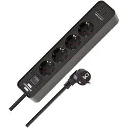 Brennenstuhl Ecolor H05VV-F3G1,5 1,5m 4-fach mit 2 USB-C-Ladebuchsen Steckdosenleiste (USB-Anschlüsse, Kabellänge 1,5 m) schwarz