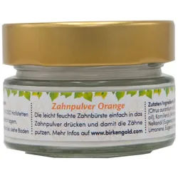 Birkengold Zahnpasta Zahnpulver Orange Glas, Gold, 30 g