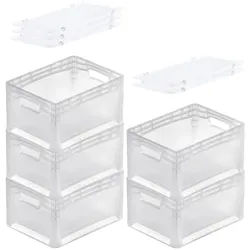 PROREGAL MegaDeal 5x Transparenter Eurobehälter LightLine mit offenem Griff und Auflagedeckel | HxBxT 22x30x40cm | 24 Liter | Eurobox