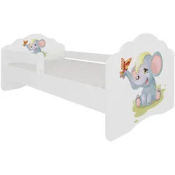 Feldmann-Wohnen Kinderbett Casimo weiß / Motiv Elefant 88 / 164 / 63cm , Grau, Grün , Holzwerkstoff , Rechteckig , 80x160 cm , Babymöbel & Kindermöbel, Kinderzimmer & Jugendzimmer, Kinderbetten