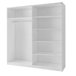 Raumhirsch Furniture Kleiderschrank Garderobenschrank, Schwebetürenschrank, Schrank mit Spiegel (Maße: 200,6 x 55,3 x 207 cm, viel Stauraum) Schiebetüren, Spiegel, 1 Kleiderstange, 5 Einlegeböden weiß 201 cm x 207 cm x 55 cm