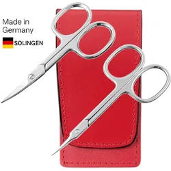 EloModa Maniküre-Kosmetik-Etui Solingen Nagelscheren Set mit Turmspitz-Schere & Echtleder Etui Made, 2 tlg., Nagelschere und Turmspitz-Schere rot