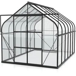 Vitavia Gewächshaus Dione/Diana 8300 inkl. 2 Dachfenster und Stahlfundamentrahmen- 8,3 m2 3 mm Einscheibensicherheitsglas schwarz