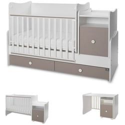 Lorelli Komplettbett Babybett Trend Plus NEW 4 in 1, Schaukelfunktion Jugendbett Schreibtisch grau