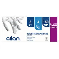 Cilan Toilettenpapier, Tissue, 4-lagig, hochweiß, mit EU Ecolabel, Tissue, Blütenprägung, 1 Paket = 9 Packungen à 8 x 150 Blatt