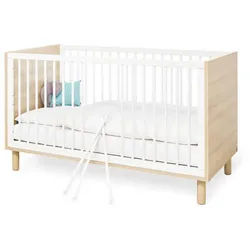 Pinolino Gitterbett , Weiß, Eschefarben , Holzwerkstoff , 75x85x145 cm , zum Juniorbett umbaubar, höhenverstellbar, Sprossen mit Normabstand, Aufbauanleitung im Karton, Lattenrost inklusive, Schlupfsprossen , Baby & Kindermöbel, Babyzimmer, Babybetten, Gitterbetten