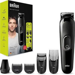 Braun Multifunktionstrimmer Braun 6-in-1 Bartschneider, mit Haar- und Nasentrimmer, Styling-Set, Set für Bart, 6-1 Styling KIT, Wiederverwendbar, langgiebig, leicht zu bedienen, lange Akku Zeit schwarz
