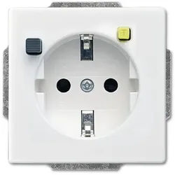 Busch-Jaeger 3120 EUCB-84 Schutzkontakt-Steckdose Safety+ mit Fehlerstrom-Schutzschalter, mit erhöhtem Berührungsschutz, mit Befestigungskrallen, studioweiß glänzend, Plattform 63