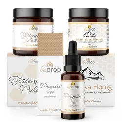 bedrop Bee’s Kindheitsset | Blütenpollenpulver, Propolis Tinktur alkoholfrei 10% und Manuka Honig 270 GR