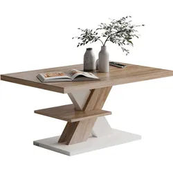 CASARIA® Couchtisch Detroit Weiß Sonoma Eiche 90x60x45cm 2 Ablagen Holz Wohnzimmertisch