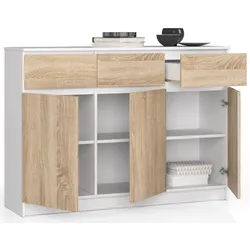 Raumhirsch Furniture Kommode mit 3 Schubladen, drei Schranktüren, 138 cm breit Holz Schrank, Highboard / Kommode 138 cm, Sideboard Organizer für jeden Raum weiß