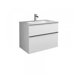burgbad Fiumo Mineralguss-Waschtisch inklusive Waschtischunterschrank, mit Plisséefront Breite 820mm, SFXN082F3958G0223, Farbe: Graphit Softmatt / Graphit Softmatt, Griff weiß matt G0223