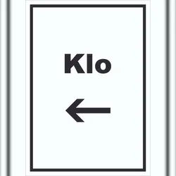 HB-Druck Klo Schild mit Text und Richtungspfeil links WC Toilette hochkant A6 Rückseite selbstklebend