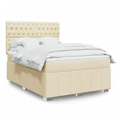 vidaXL Boxspringbett, Boxspringbett mit Matratze Creme 140x200 cm Stoff