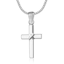 NAHLE Kette mit Anhänger Kreuz Silberkette Kreuz Kette (inkl. Schmuckbox), 925 Silber / rhodiniert silberfarben 50cm