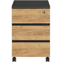 Germania Rollcontainer , Graphitfarben, Eichefarben , Holzwerkstoff , 3 Schubladen , 41x60x50 cm , Made in Germany , griffloses Öffnen, Beimöbel erhältlich , Büromöbel, Schreibtischcontainer, Rollcontainer