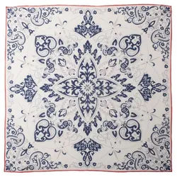 MayTree Seidentuch Baumwolle und Seide quadratisch 65x65cm, Folklore, (Stück), 70% Baumwolle, 30% Maulbeerseide mit handrolliertem Rand blau|bunt