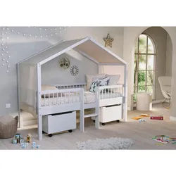 Vipack Hausbett , Weiß , Holz , Buche , massiv , Höhe ca. 20 cm , 90x200 cm , Babymöbel & Kindermöbel, Kinderzimmer & Jugendzimmer, Kinderbetten, Spielbetten
