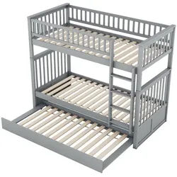 DOPWii Etagenbett 90*200cm Kinderbetten Dreierbetten Etagenbetten, mit Ausziehbett Hohe Geländer Stabile Treppe