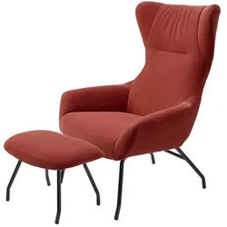 Lounge Sessel und Hocker Ribe rot, LS 108/ H 40xLS 80/ H 57xLS 79.5/ H 41 cm
