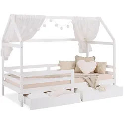 Homestyle4u Hausbett 90/200 mit Rausfallschutz Weiß , Holz , 207x158x96 cm , Babymöbel & Kindermöbel, Kinderzimmer & Jugendzimmer, Kinderbetten, Spielbetten