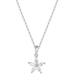 Hey Happiness Kette mit Anhänger Gänseblümchen, mit Zirkonia, Zarte Vergoldete 925 Silber Halskette Damen, Schmuck Damen silberfarben