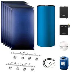 Buderus Solaranlage Logaplus S94 - 6 Kollektoren (15,3m2) SKT1.0-s mit Pufferspeicher PNR1000 blau und Frischwasserstation - 7739610797