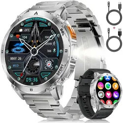 Lige EF14-C Smartwatch (4,1 cm, Android iOS), Herren Smartwatch EF14 mit AMOLED, 120 Sportmodi, IP68, LED Licht silberfarben