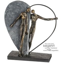 GILDE Dekoobjekt Skulptur MEINE LIEBE Herzklopfen bronzefarbenes liebes Paar Herz Figur