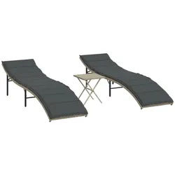 vidaXL Gartenliege, Sonnenliegen 2 Stk. mit Tisch Hellgrau Poly Rattan