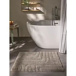 benuta Badematte Dan, Höhe 11 mm, Baumwolle, rechteckig, 100% Baumwolle, handgeknüpft, Geometrisch, Contemporary, Badezimmer grau rechteckig | 70 cm x 120 cm x 11 mm
