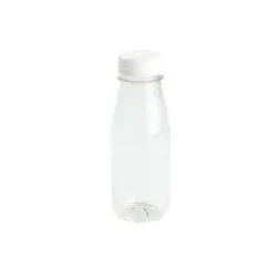 Greenbox rPET Smoothie Flasche, transparent, 250 ml, Bruchfeste Abfüllflasche für kalte und warme Getränke, 1 Karton = 285 Stück, Deckelfarbe: weiß