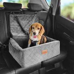 VEVOR Hundeautositz, Hundesitzerhöhung mit Aufbewahrungstasche, ansteckbarer Sicherheitsleine, Füllung aus Schwamm und PP-Baumwolle, Hundeautobett für kleine und mittelgroße Hunde bis 18 kg, grau