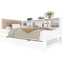 Okwish Tagesbett 90/200 cm Weiß mit ausziehbarem Bett und LED-Beleuchtung aus Kiefernholz , Holz , 90x200 cm , Babymöbel & Kindermöbel, Kinderzimmer & Jugendzimmer, Kinderbetten