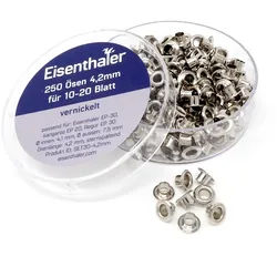 250 ÖsenEisenthaler Ösen SET30-4.2mm, vernickelt für 10-20 Blatt, Pack mit 250 Stück, silber