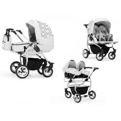 BabyMerc Zwillingswagen Duo 4 in 1 inkl. Sportsitze und Autositze in 20 Farben weiß