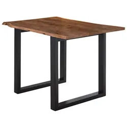 SAM® Baumkantentisch Lenima, massives Akazienholz, natürliche Baumkante, Metallgestell U-Form beige 120 cm x 77 cm x 80 cm